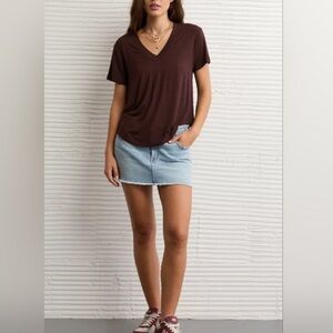 American Eagle Outfitters Brown V-Neck Tee